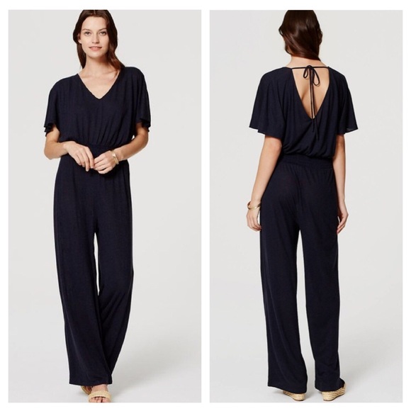 Nwt Loft Beach Linen Blue Tie Back Jumpsuit Sz M Nwt